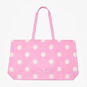 ♠️Kate Spade Polka Dots Dot XL Packable Canvas Shopping Tote Beach Bag, Pink NEW